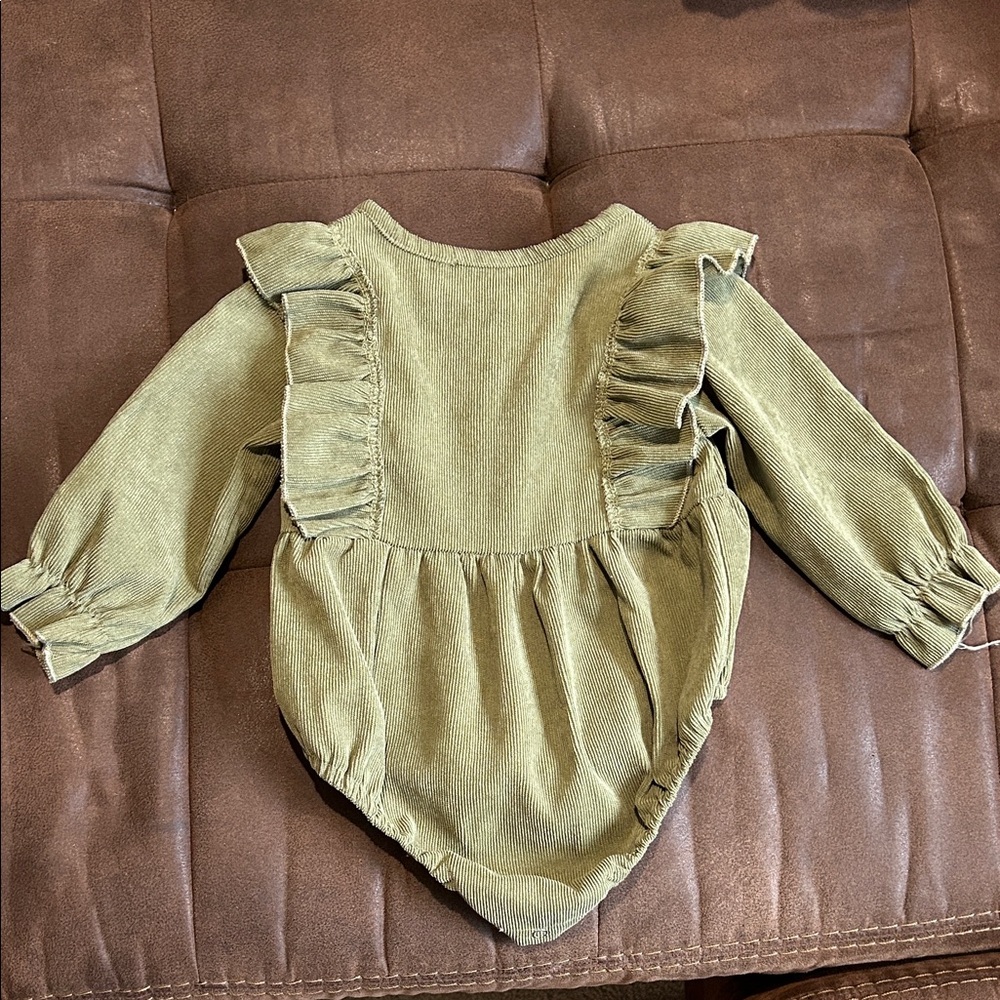 Olive Green Ruffled Kids One Piece